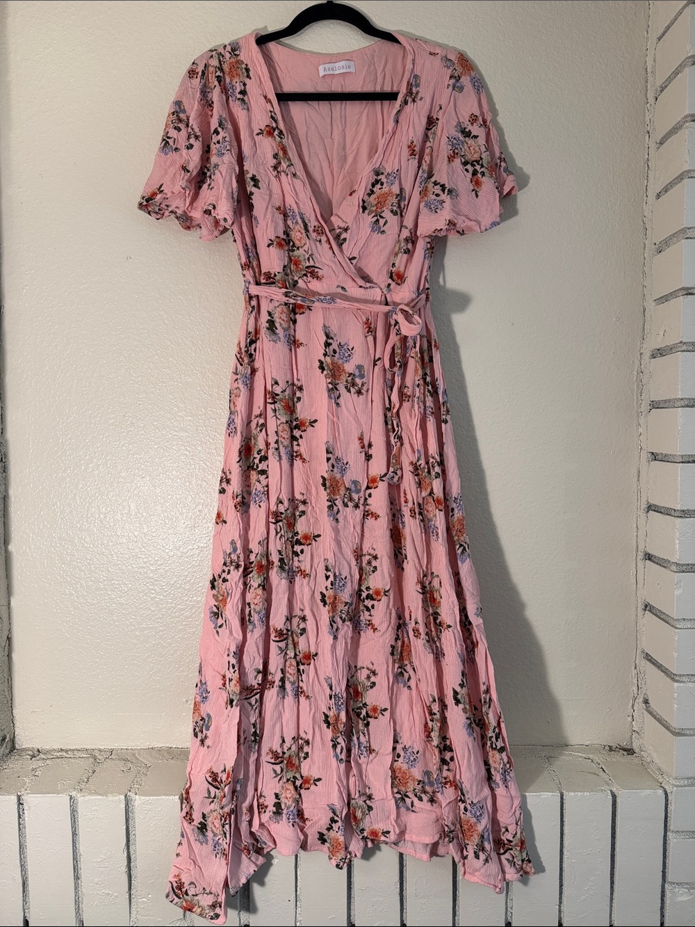 Romantic Pink Floral True Wrap Maxi Dress with Tie Waist